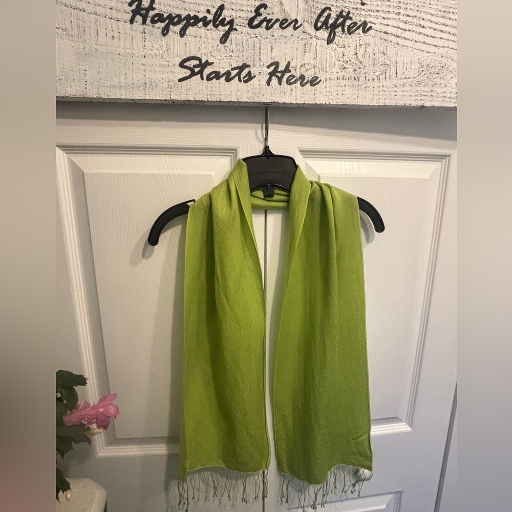 Portolano Scarf Cashmere Silk and Merino Blend Green With Fringe Made in Nepal